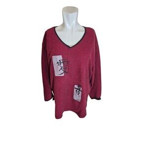 Hand Painted Vintage Art to Wear Artist Toby Asian Designed Sweater Red Sz M